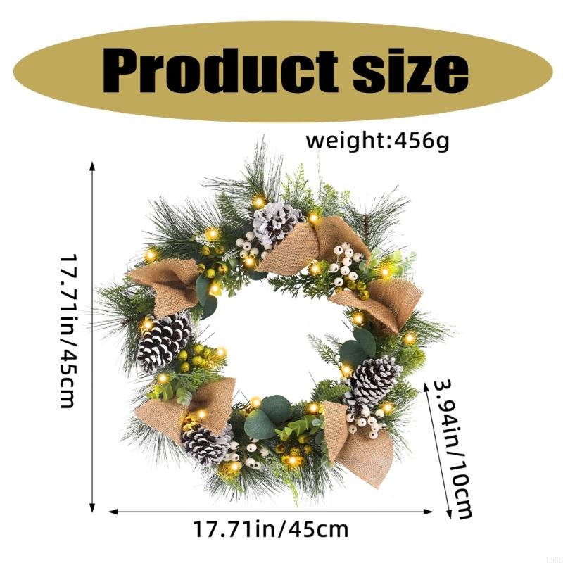  Beautiful Christmas Wreath Illuminated Pine Cone Christmas Wreath with Branches Delicate LED Outdoor Decors