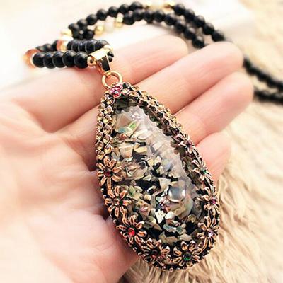 Collar Colgante de Concha Colorida Ópalo Sintético Declaración Cadena para Suéter Regalo