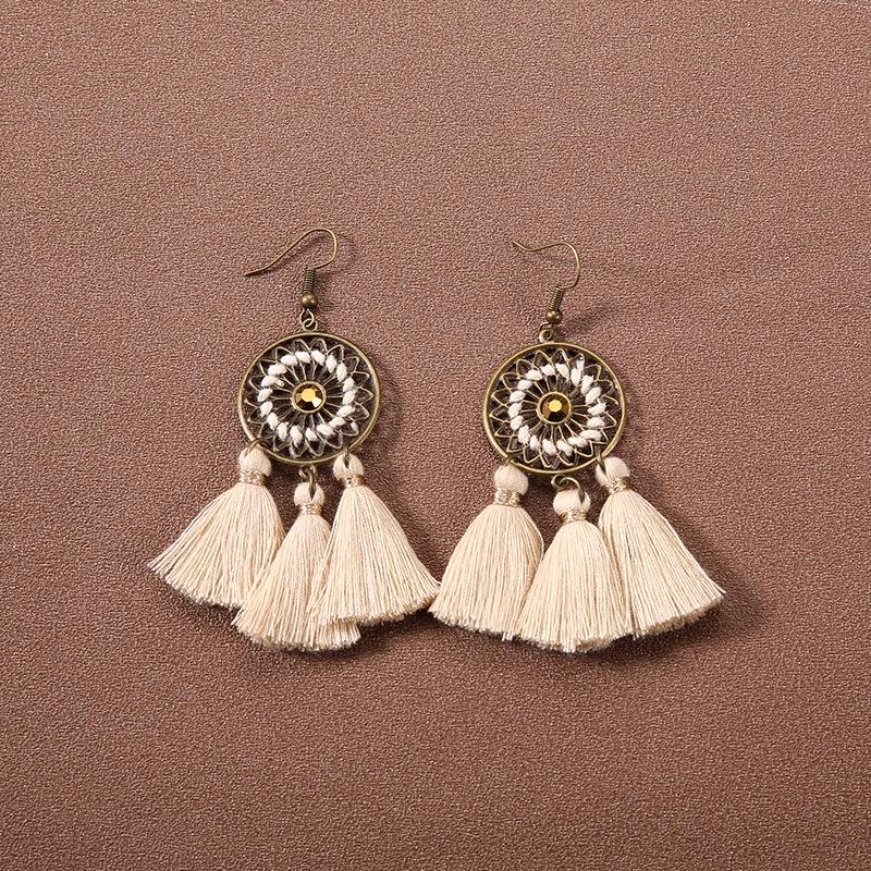 Handmade Retro Bohemian Ethnic Tassel Earrings for Women, Long Thai Style