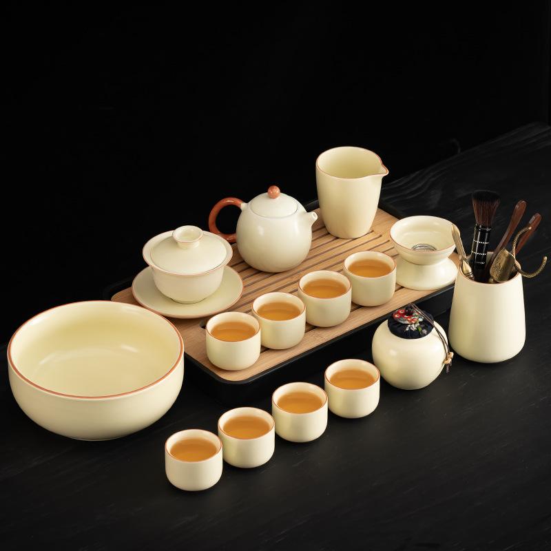 Huang Ru Kiln Kung Fu Tea Set 1011 New Home Office High-end Brewing Teapot Cover Bowl Teacup Complete Set