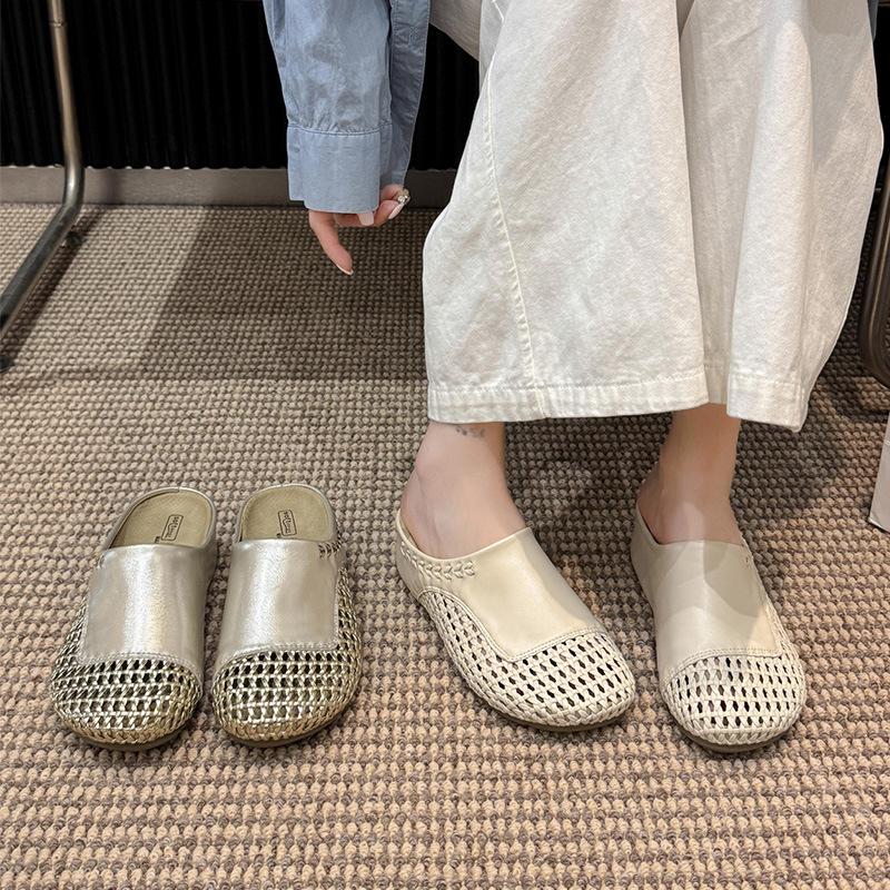 Popular woven breathable hole shoes, lazy one-pedal sandals for women's summer wear 2025 new thick-soled bag head slippers