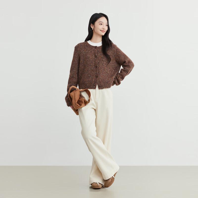 Elva' Island Women's Petite Dot Mesh Round Neck Cardigan