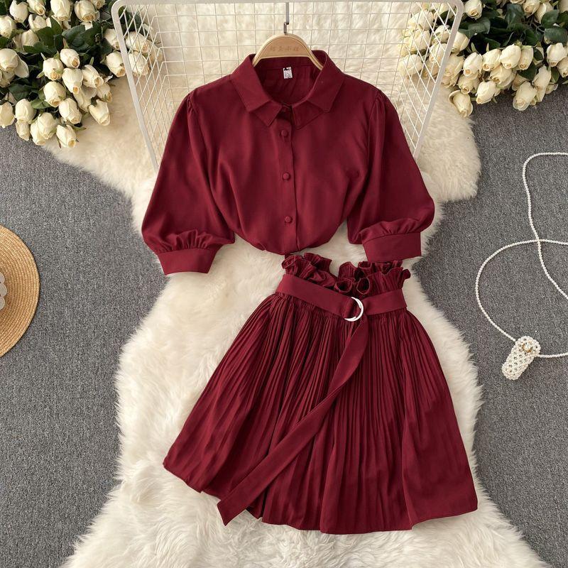 

Сексуальный Сексуальный Лацкан Пузырчатая Плиссированная А-силуэт Короткий Рукав Burgundy One size