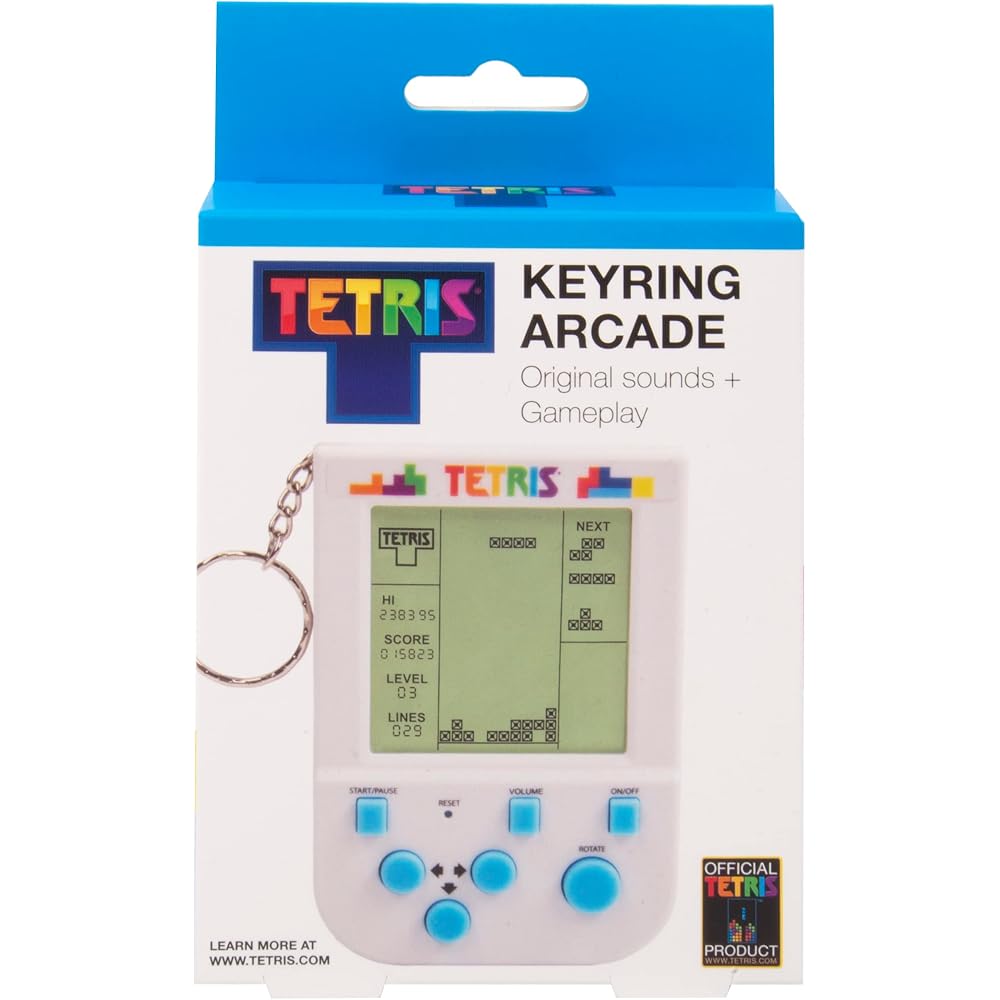 Tetris Key Ring Handheld Arcade Game - Retro mini portable handheld Tetris game with 15 levels of...