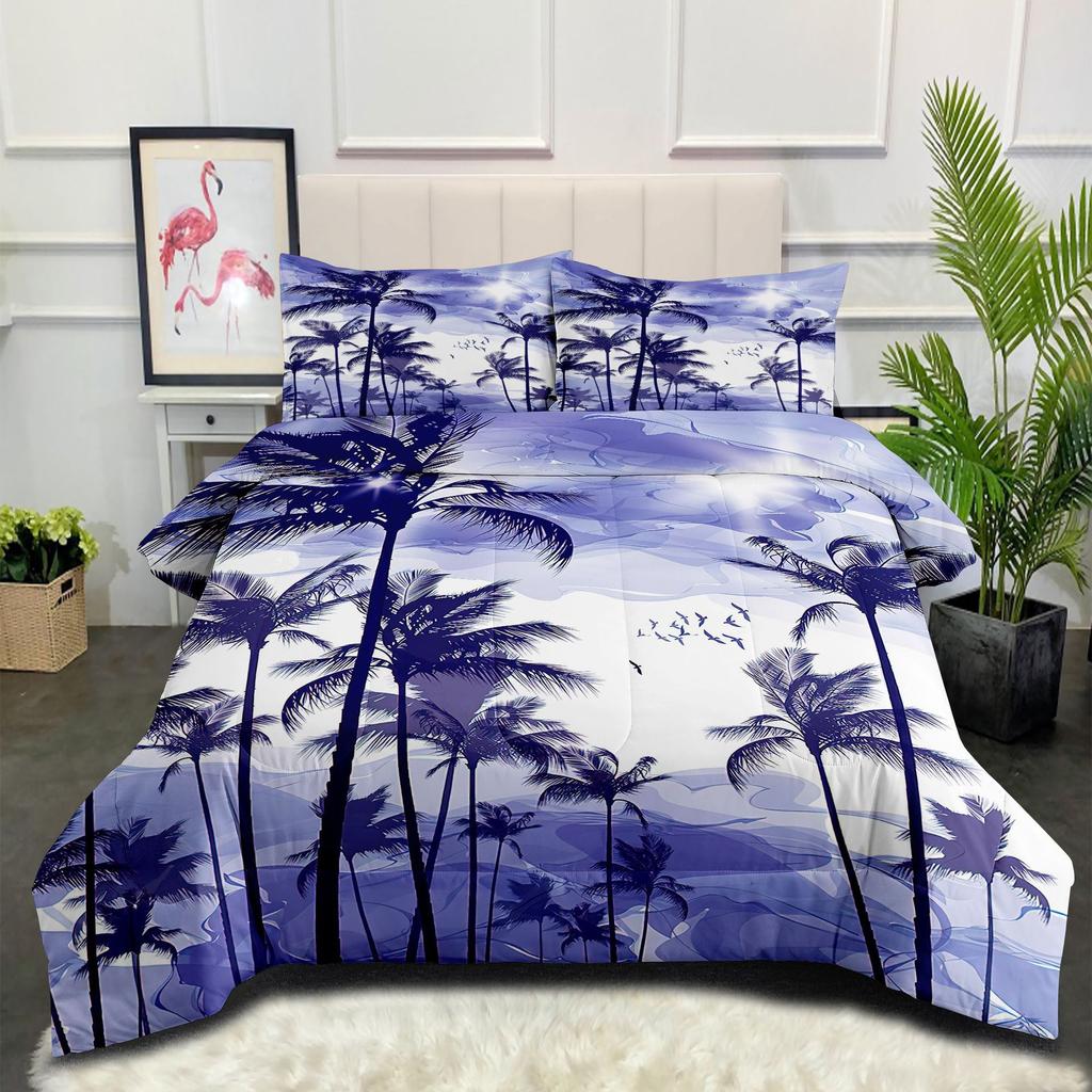 Gulf Coconut Tree Landscape Home Textiles Bedding Printing Fat Quilt Three-piece Quilt Cover Set