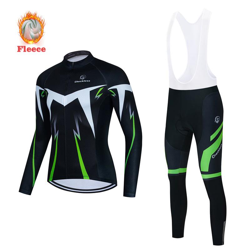 Winter Bike Team Fleece Cycling Jersey Set Fluorescent Green Ropa Ciclismo Men's Long Sleeve Warm MTB Bike Clothes Uniform Road Bicycle Cycling Suit