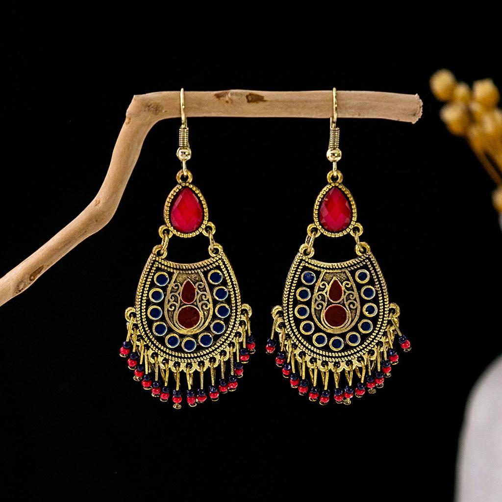 Bohemian Fringed Turquoise Earrings, Retro Minority Style Earrings, Personalized Temperament Earrings.