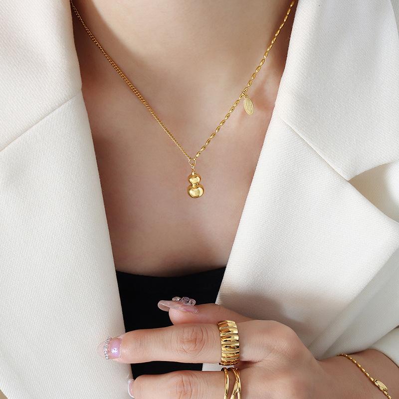 Niche Casual Style Small Gourd Pendant Lucky Oval Piece Design Necklace Bracelet Anklet Jewelry Set