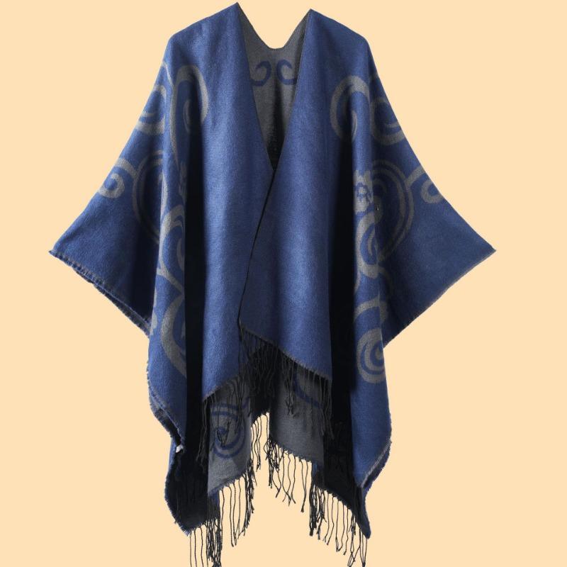 Women's horizontal EBA hot-selling imitation cashmere shawl front and back sides available extended cape