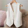 Gilet de costume pour femme à col en V sans manches à boutonnage simple Gilet ajusté Vêtement d'extérieur court décontracté avec poches Gilet formel pour le travail