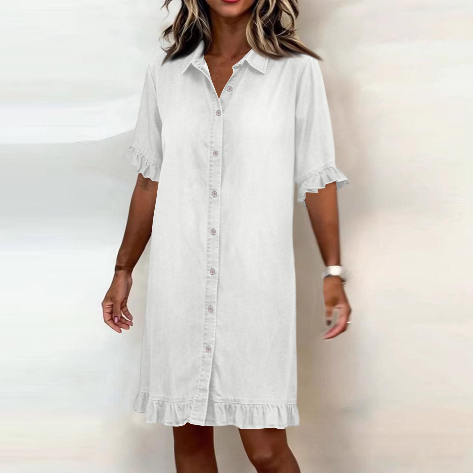 

Women s Casual Fashion Wood-Trimmed Blouse Dress XL білий