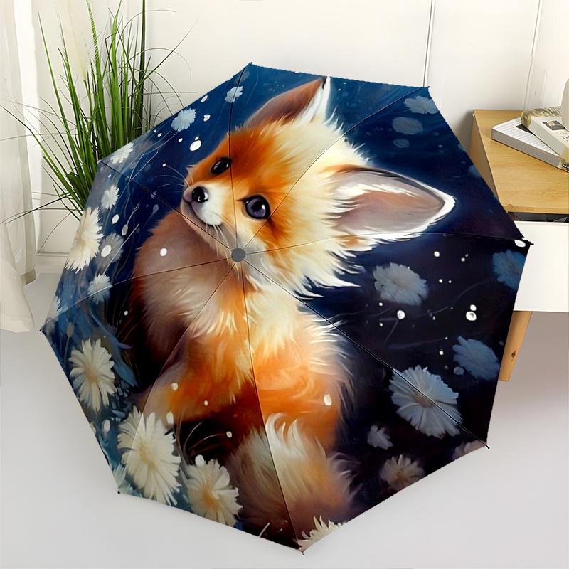 1pc Floral Fox Umbrella Automatic Opening & Closing, Foldable Design, Outdoor Use, Festive Gift for Fans & Travelers.C105