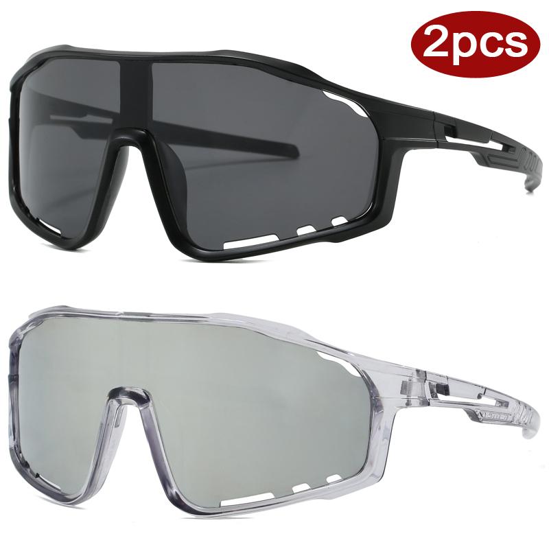

2pcs Latest Outdoor Sports One-piece Sun Eyeglasses Road Bike Eyeglasses Mountain Climbing Eyewear Punk Windproof Eyeglasses UV400