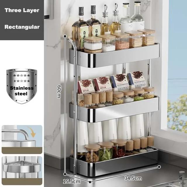 Kitchen Shelves Stainless Steel Kitchen Countertop Corner Storage Organizer Multi-layer Spice Triangular Storage Rack