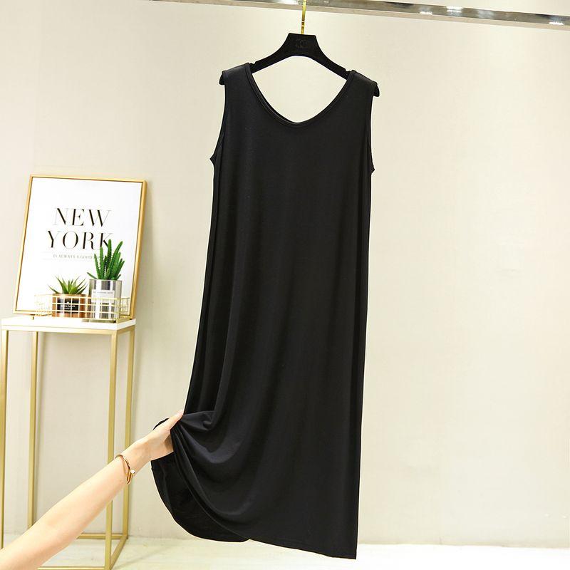 

Modal Sleeveless Dress Women s Summer K-style Bottoming Vest Suspenders Mid Length Long Length Inner Underskirt Casual Dress Black M (recommended 50.00 kg-65.00 kg