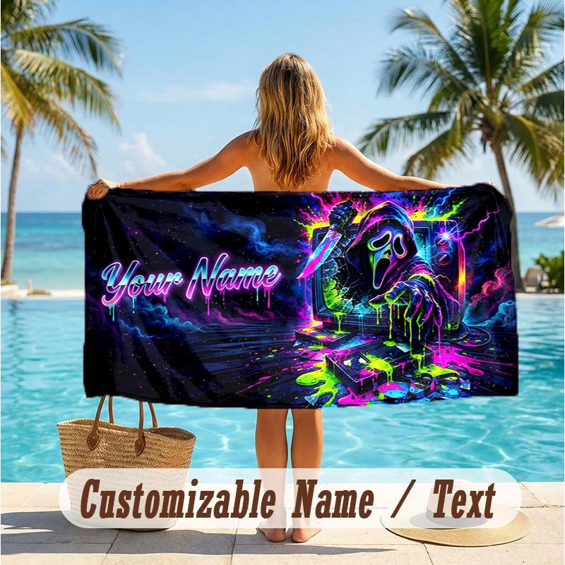 Custom Text Beach Towel, Soft Absorbent Swimming Multi-use TowelScream Ghostface