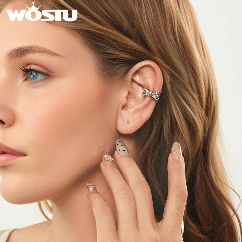 WOSTU White Gold Plated No Piercing Clips Women Butterfly Adjustable Slim Ear Cuff Women Exquisite Wedding Party Jewelry Gift