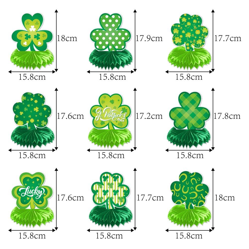 9pcs/set 2026 New Irish Festival Decoration, Clover Honeycomb Ornament, St. Patrick's Day Party Desktop Ornament Honeycomb