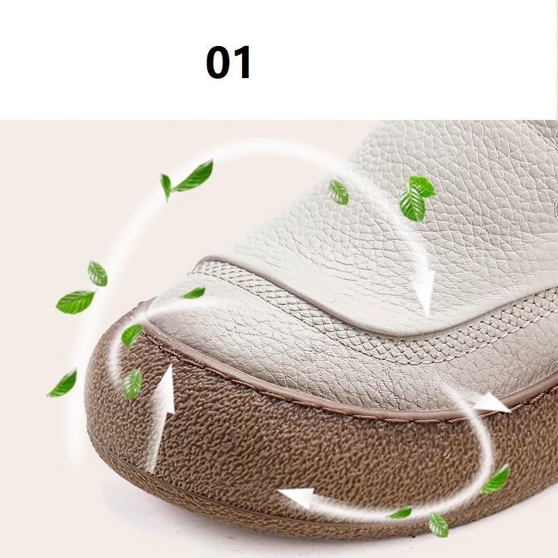 Fashion Original Natural Leather Shoes for Women Vintage Comfort Round Toe Buckl Flats Woman Slip On Orthopedic Loafers Ladies Moccasins