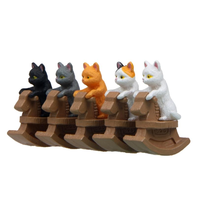 Small Figurines Decoration Car Dashboard Miniature Riding Rocking Horse Cats Ornament Center Console Mounted Cats Decoration