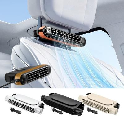Přenosný ventilátor do autosedačky 3 rychlosti nastavitelný ventilátor do opěrky hlavy do auta s USB napájením pro chlazení vzduchu pro spolujezdce vpředu a vzadu