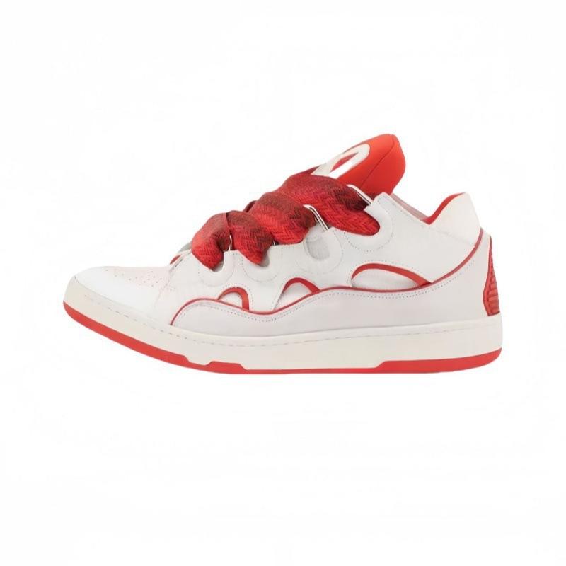 Leather Splicing Casual Shoes CURB Trend Sports Shoes White Green Mocha Men's and Women's Board Shoes Bread Shoes