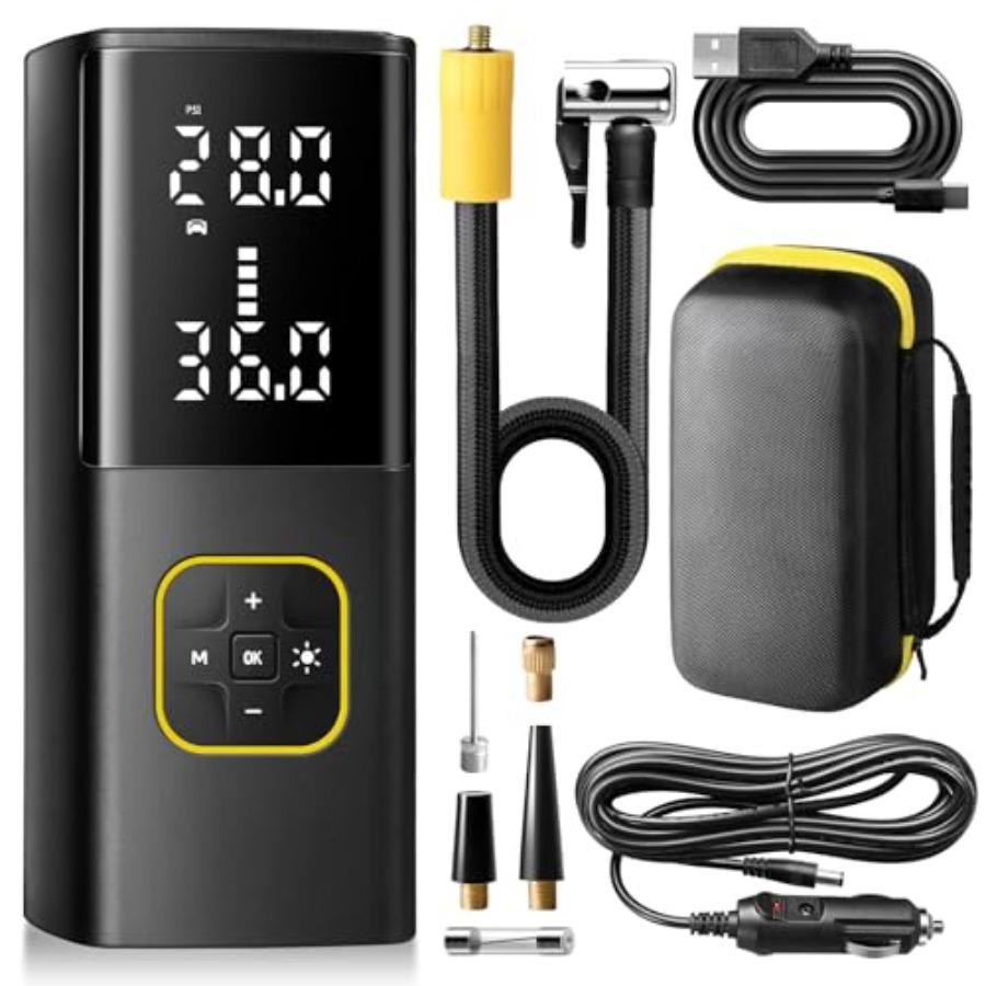 Portable Rechargeable Tire Inflator 150PSI Air Compressor with Digital Gauge & Auto Shut-off for Car, Bike, Motorcycle, E-Bike