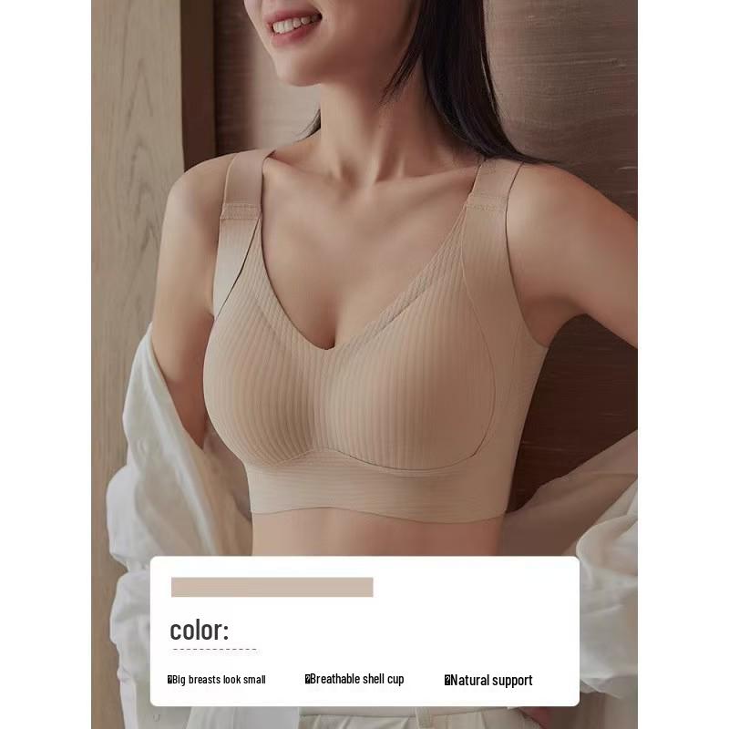 Women's Full Cup Adjustable Bra: Anti-Sagging, Side Support, Wire-Free, Light Sports Style for a Sleeker Look.