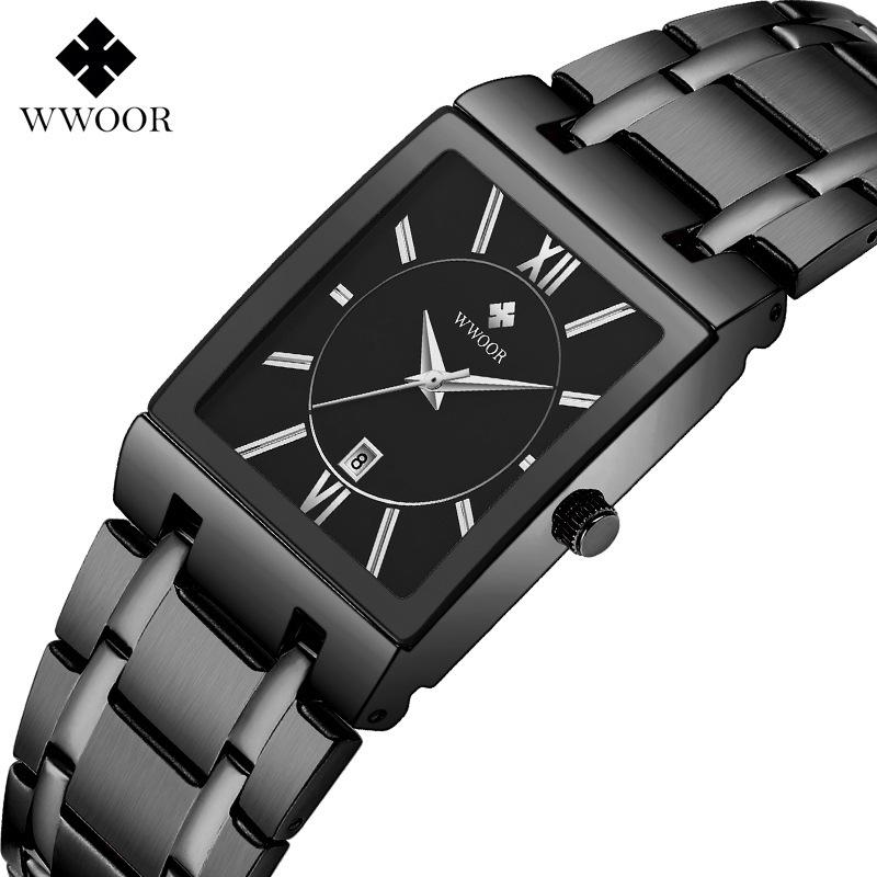 Wwoor Hold Love Square Men'S Steel Strap Watch Quartz Watch Waterproof Business Men