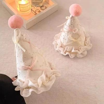 Sweet Bow Birthday Hat Pompom Pink Head Wear Hair Accessory Birthday Party