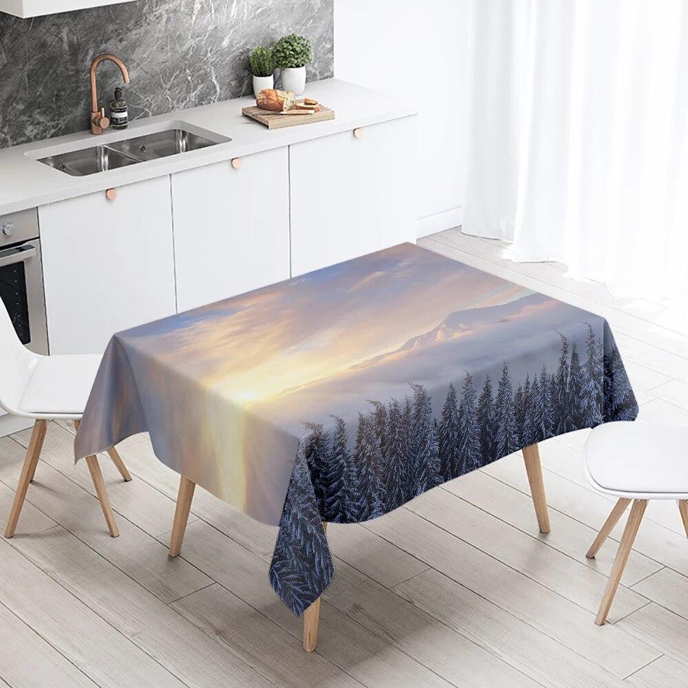 Sunrise Sunset Scenery Tablecloth Restaurant Table Decoration Stain Resistant Waterproof Rectangular  Home
