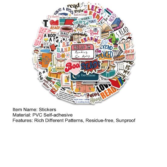 50PCS Reading Lovers Stickers Rich Different Patterns Residue-free Sunproof Adhesive Non-fading Waterproof Book Decals
