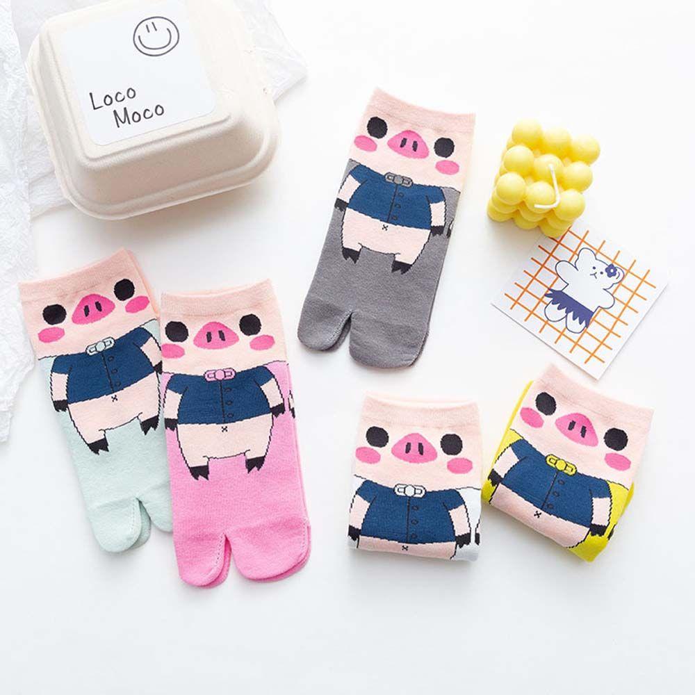 Cartoon Cotton Students Female Two Finger Socks Pig Socks Two Toe Socks Geta Socks Low Tube Socks