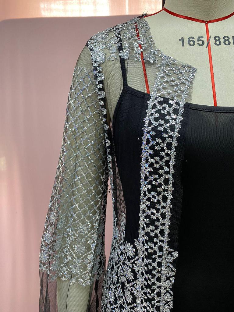 2025 European & American Women's Hot Stamping Sexy Shawl Two-Piece Evening Dress