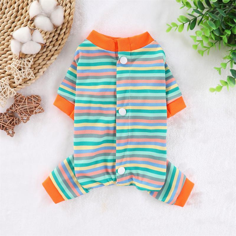 Striped Summer Pet Outfit: Cute, Elastic, Four-Legged Suit for Small To Medium Dogs and Cats (Teddy, Bichon, Pomeranian)
