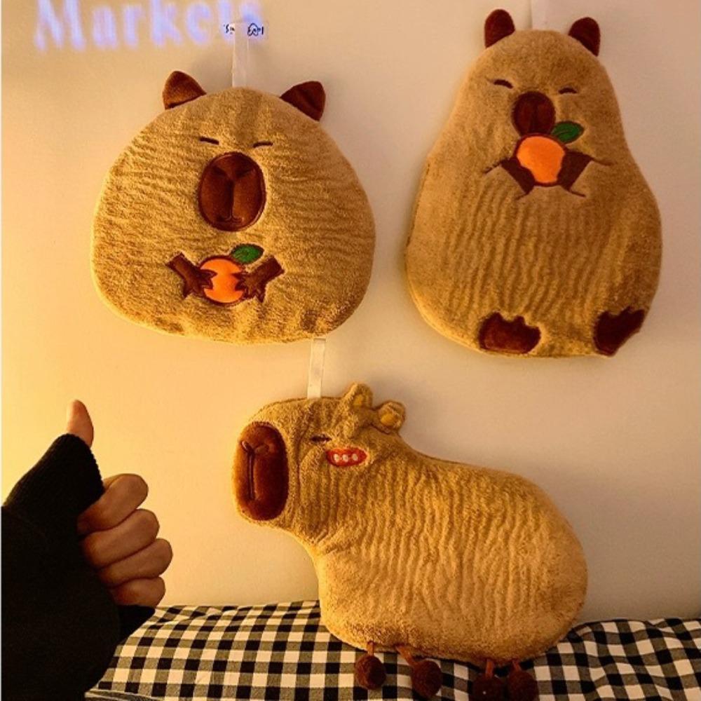 Coral Velvet Hand Towel Wall-mounted Cartoon Bathroom Kerchief Strong Water Absorption Capybara Cleaning Rag Kitchen Supplies