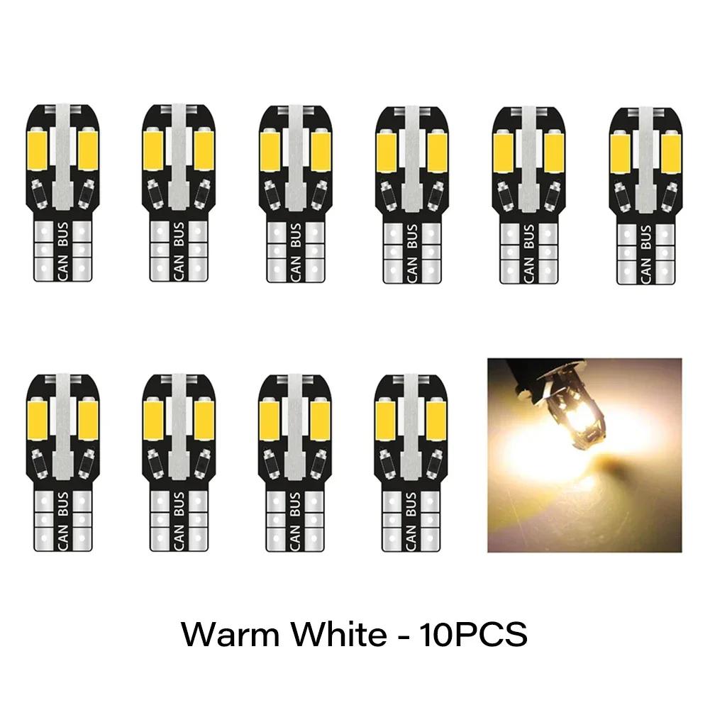 10PCS W5W T10 LED CANBUS No Error 5W5 12V 5W 600Lm Super Bright Car Interior Side Light 194 3030 SMD Auto Bulb White Amber Red