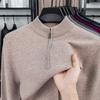 Solid Color 100 Wool Thickened Warm Half Zip Half Turtleneck Pullover Knit Sweater For Men