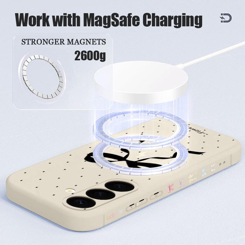 Black Bowknot Print Magnetic Phone Case For Samsung Galaxy S26 S25 S24 Ultra S23 S24 S25 FE S22 Plus For Magsafe Soft TPU Cover
