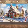 1pc Large Horizontal Gingerbread House Christmas Tapestry - Snowy Candy Cane Wall Hanging Suitable for /Outdoor Holiday Decorati