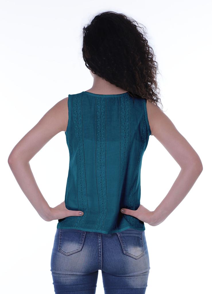 Moomaya Damen Solide Ärmelloses Top Schiffli Bluse Sommer Casual Tunika Tops