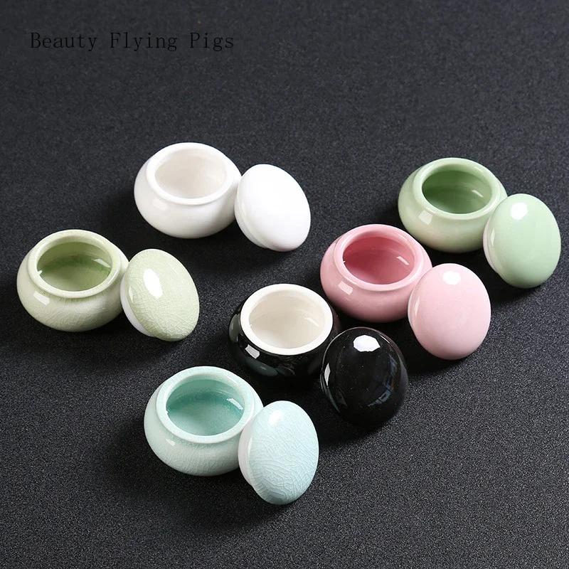 4pcs/lot Ceramic Mini Tea Cans Sealed Cans of Fragrant Powder Ceramic Pill Cans Pearl Powder Portable Travel Storage Tank