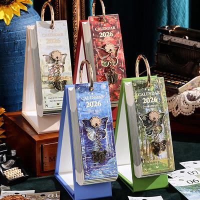 2026 Desk Calendar Vintage Oil Painting Inspirational Quotes One-Way Page Turn Daily Planner