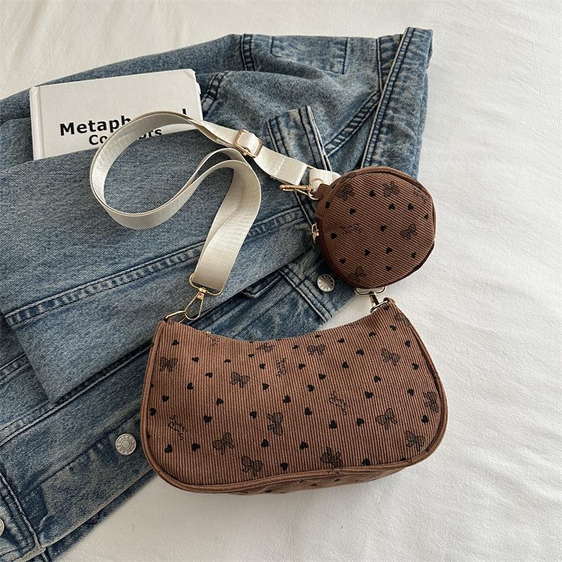 Polka Dot Bow Corduroy Shoulder Underarm Bags for Women Lightweight Portable Ladies Crossbody Bag Outdoor Handbag Coin Purse