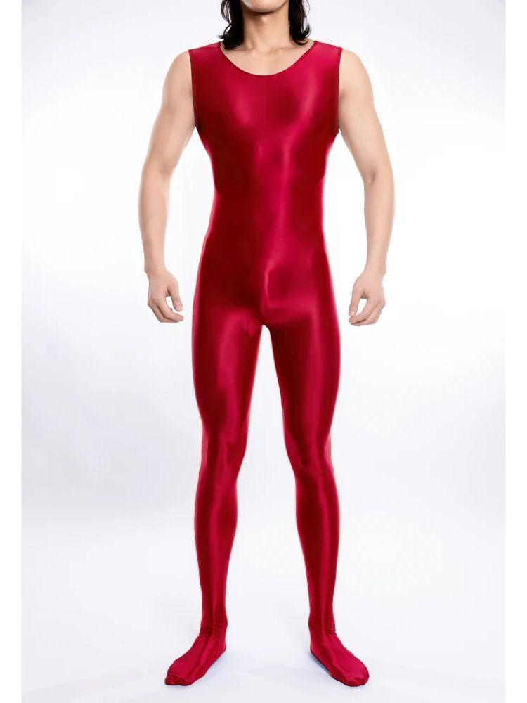 M Xl Unisex Sleeveless Shiny Bodystocking Catsuit Close Open Crotch Bodysuit Tights Sexy Transparent Leotard Conjoined Lingerie