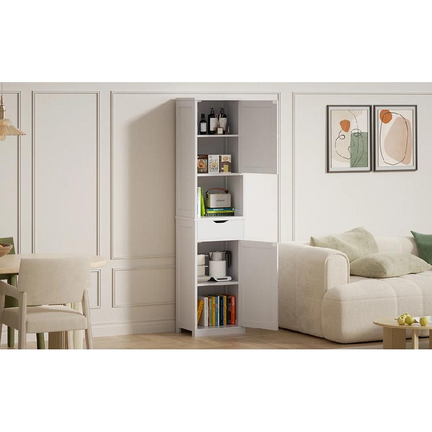 Tall Bathroom Storage Cabinet, 64”H Narrow Storage Unit for Small Spaces, Freestanding Modern Cabinet with Adjustable Shelves