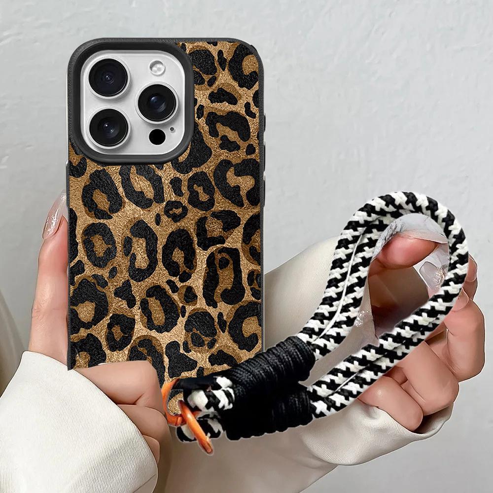 Phone Case For Samsung Galaxy S25 FE S26 Ultra Plus A57 A37 A26 A36 A16 A23 A33 A06 Luxury Leopard Print Wrist Hang Strap Cover