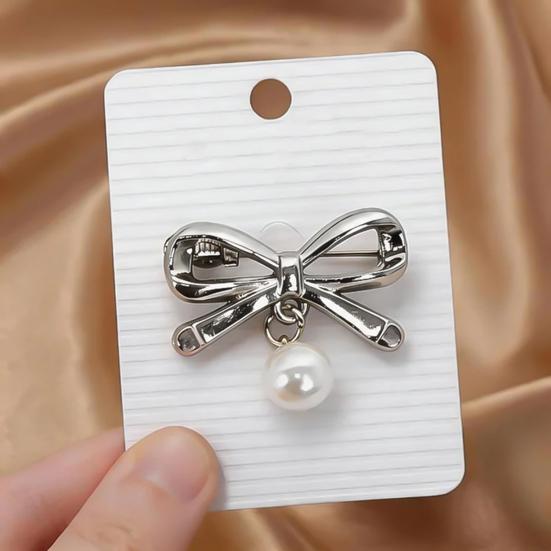 Brooch Pin Pin, Bow Shape Alloy Lapel with Imitation Pearl, Everyday Wear Electroplating Anti-Oxidation Badge for Coats Shirts Bags Daily Accessories