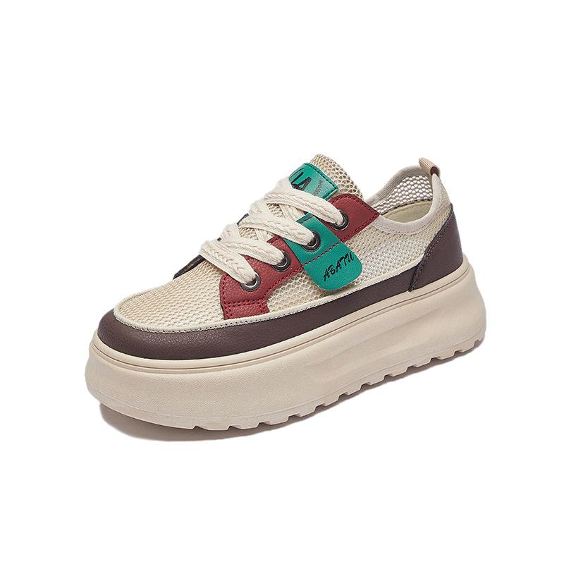 New Summer White Shoes for Female Students' Thick Sole Elevated Mesh Breathable Casual Shoes