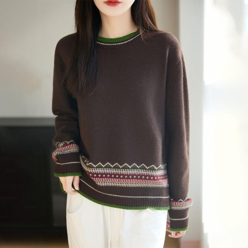 Maglione da Donna Autunno Inverno Pullover Ispessito Caldo Lavorato a Maglia a Righe Girocollo Strato Base Elasticizzato Manica Lunga Maglione Oversize Top